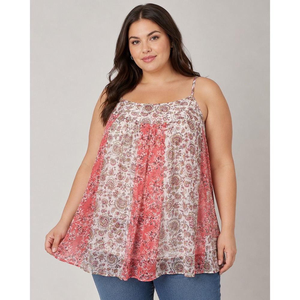 Torrid Floral Print Spaghetti Strap Top Semi Sheer Plus 2X boho fairy festival
